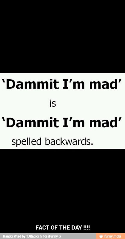'Dammit I'm mad'
'Dammit I'm mad'
spelled backwards. - FACT OF THE DAY !!!!