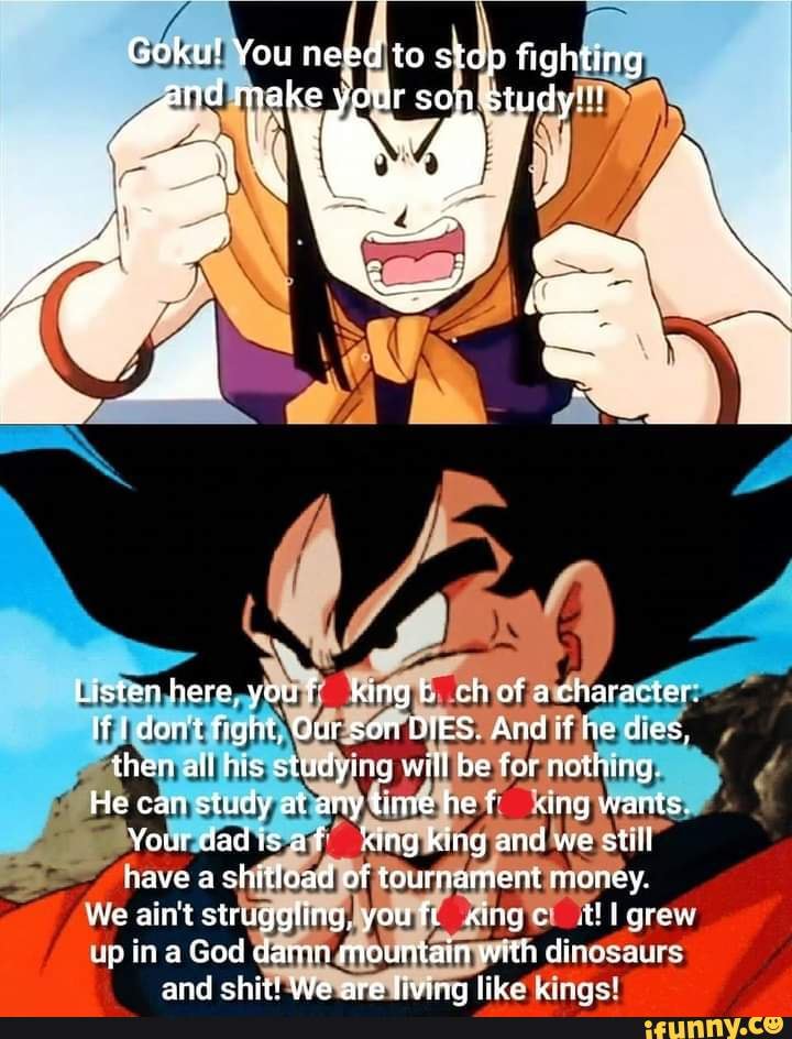 Goku! You need to stop fighting rd make your son study?! Listen here ...