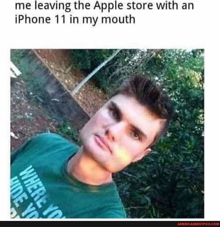 me leaving the Apple store with an iPhone 11 in my mouth
