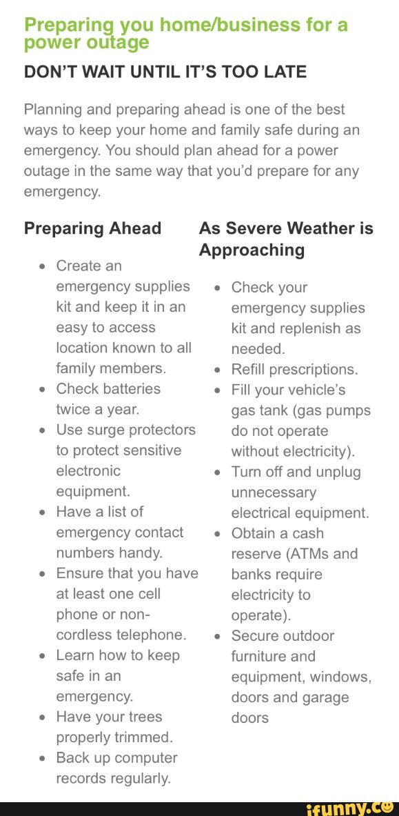 Power Outage Supply Kit Checklist