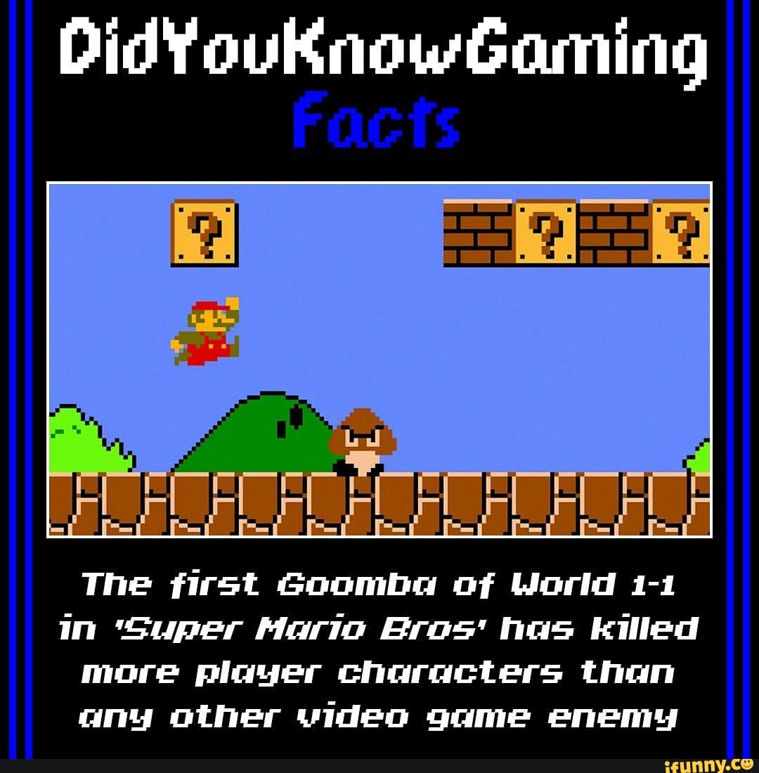 First Goomba DidYouKnowGGaming Facts The first Goomba of World 1-1 In 'Super Mario ...