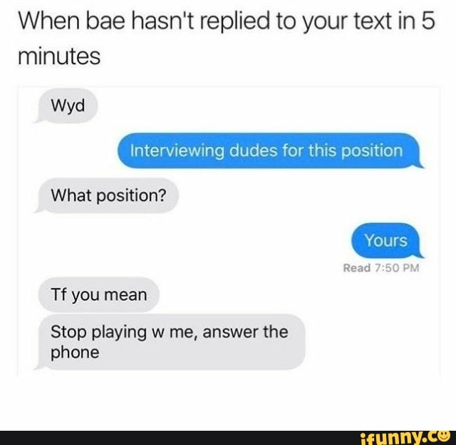 When Bae Hasn T Replied To Your Text In 5 Minutes Wyd Interviewing Dudes For This Position What Position Tf You Mean Stop Playing W Me Answer The Phone Ifunny