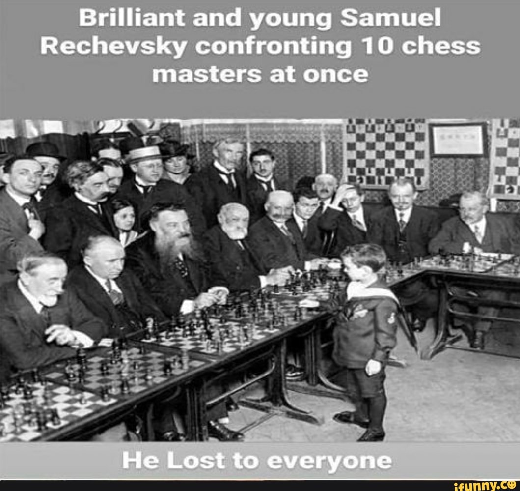 Brilliant and young Samuel Rechevsky confronting 10 chess masters at ...