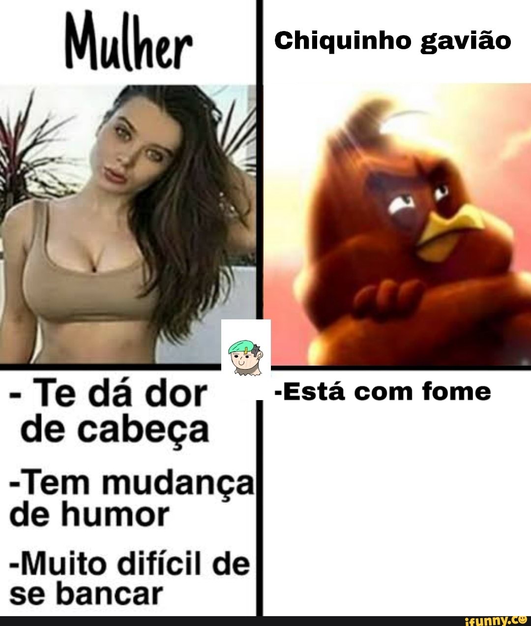 Chiquinho gavião
Mulher
ÉS.
- Te dá dor Está com fome de cabeça
-Tem mudança de humor
"Muito difícil de se bancar