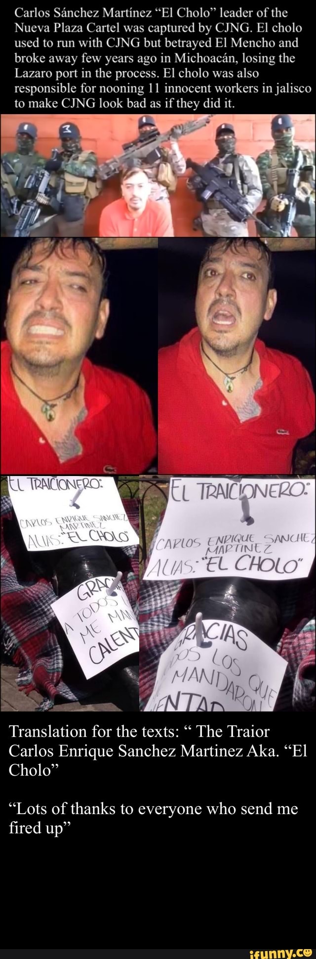 Carlos Sanchez Martinez "El Cholo" leader of the Nueva Plaza Cartel was