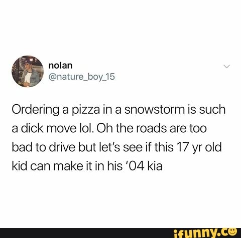 Ordering A Pizza In A Snowstorm Is Such A Dick Move Iol Oh The