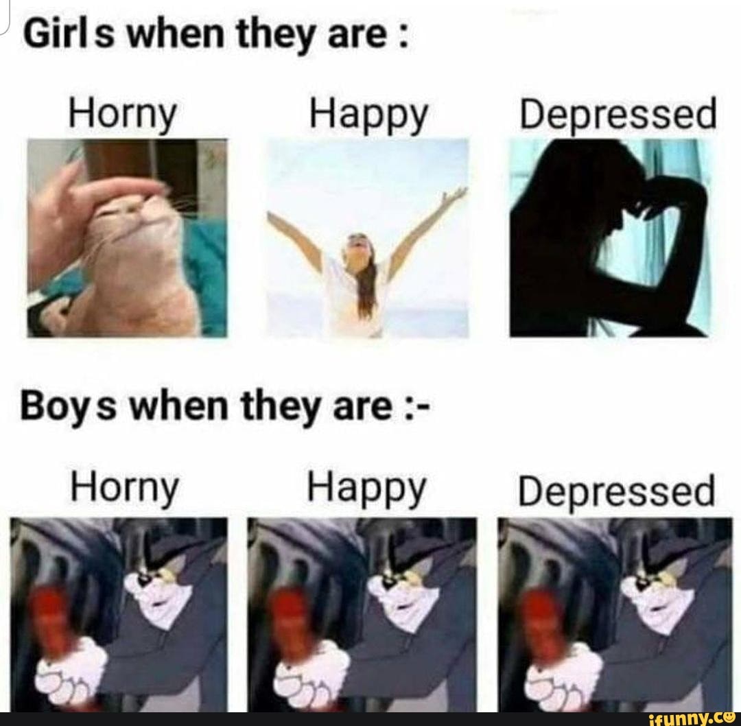 Girls when they are : Horny Happy Depressed Boys when they are Horny Happ.....