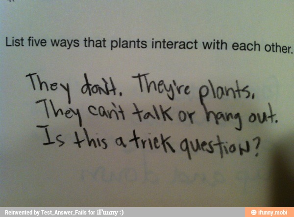 List five ways that plants interact with each other,