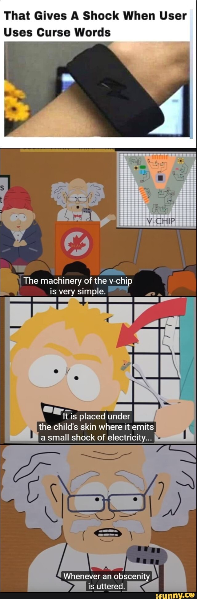 That Gives A Shock When User
Uses Curse Words
The machinery of rats v-chip
is very simple.