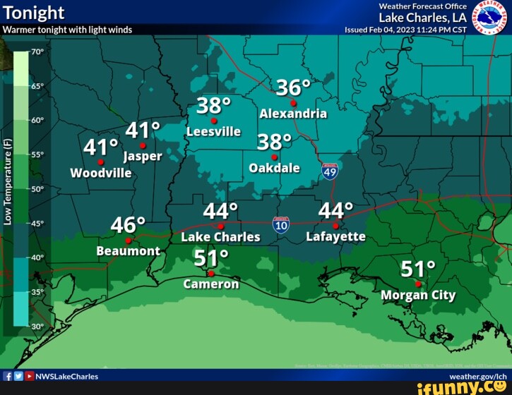 'Weather Forecast Office Tonight Lake Charles, LA Warmer tonight with
