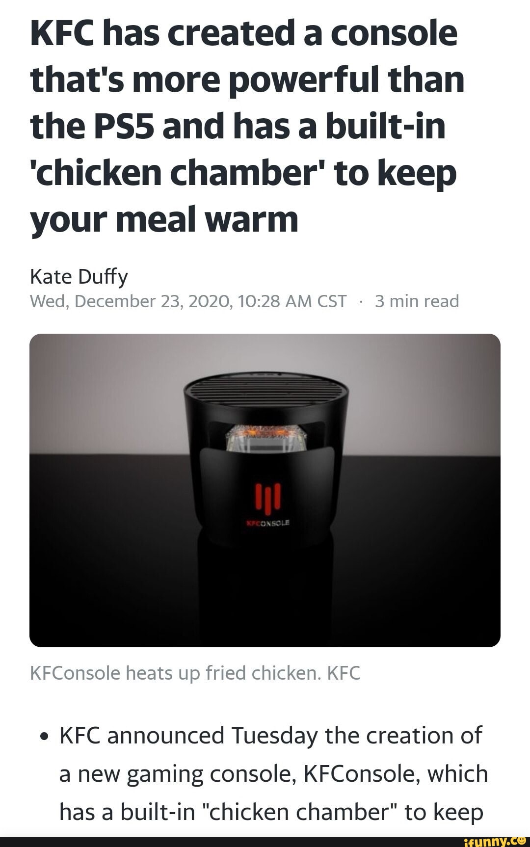 KFC has created a console that's more powerful than the PSS and has a ...