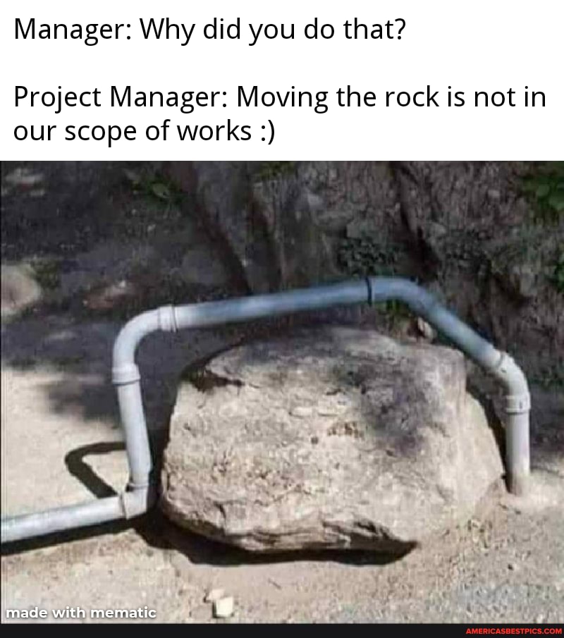 Manager: Why did you do that?
Project Manager: Moving the rock is not in our scope of works