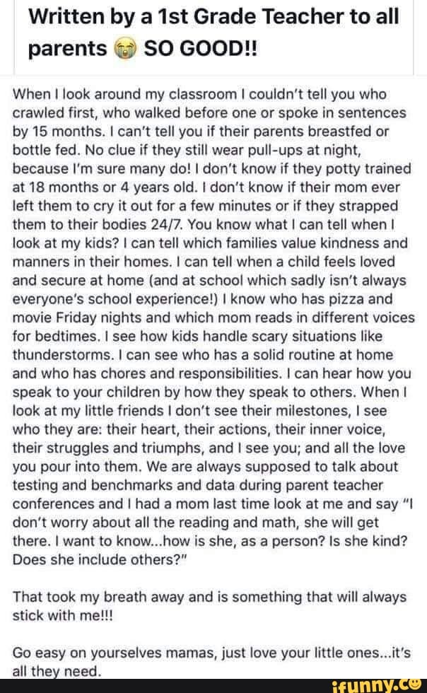 Written by a Grade Teacher to all parents SO GOOD!! When I look around ...