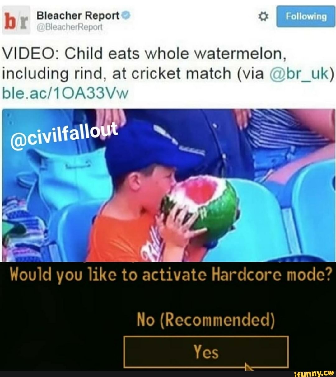 Bleacher Report Fotiowing VIDEO Child eats whole watermelon, including rind, at cricket match