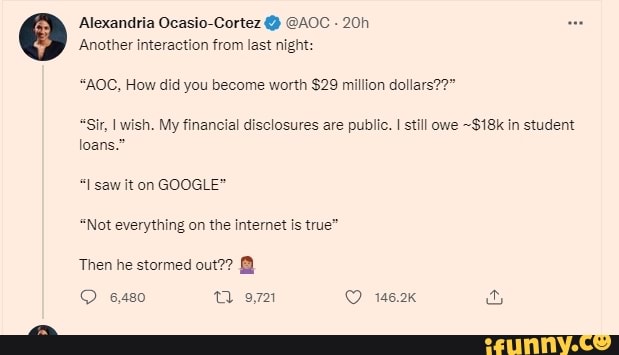 Alexandria Ocasio-Cortez @ @AOC - Another Interaction From Last Nigt ...