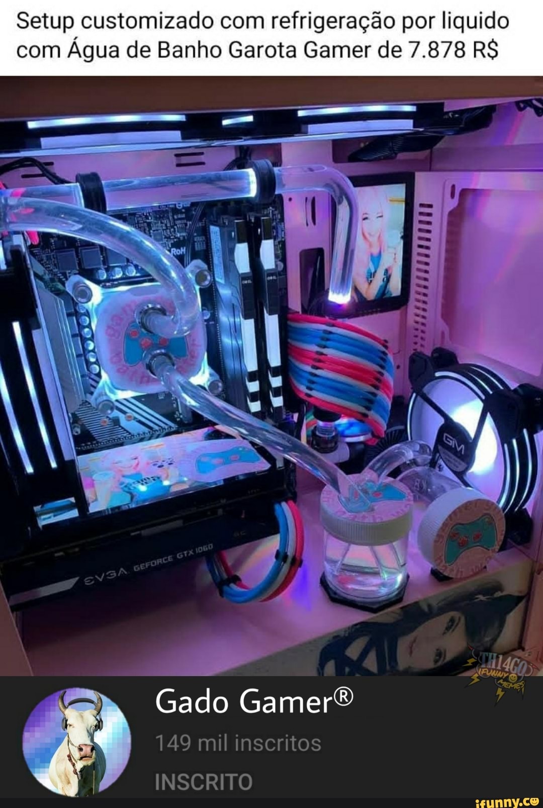 Setup customizado com refrigeração por liquido com Água de Banho Garota Gamer de 7.878 R$
Gado Gamer?
149 mil inscritos
INSCRITO