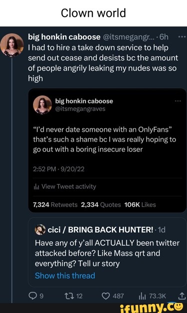 Clown world big honkin caboose thad to hire a take down service to help send out cease and