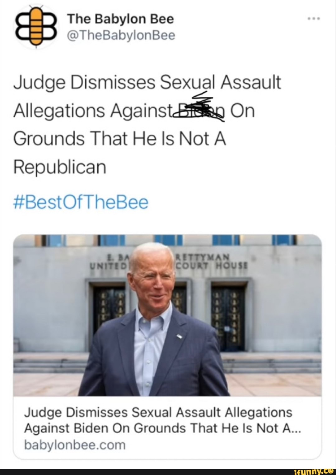 The Babylon Bee @TheBabylonBee Judge Dismisses Sexual Assault ...