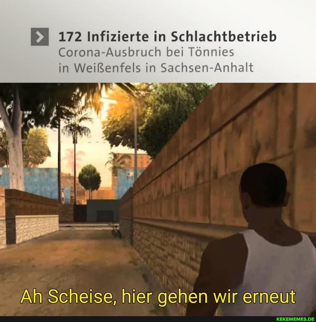 172 Infizierte in Schlachtbetrieb
Corona-Ausbruch bei Tönnies
in Weißenfels in Sachsen-Anhalt
Ah Scheise, hier gehen wir erneut