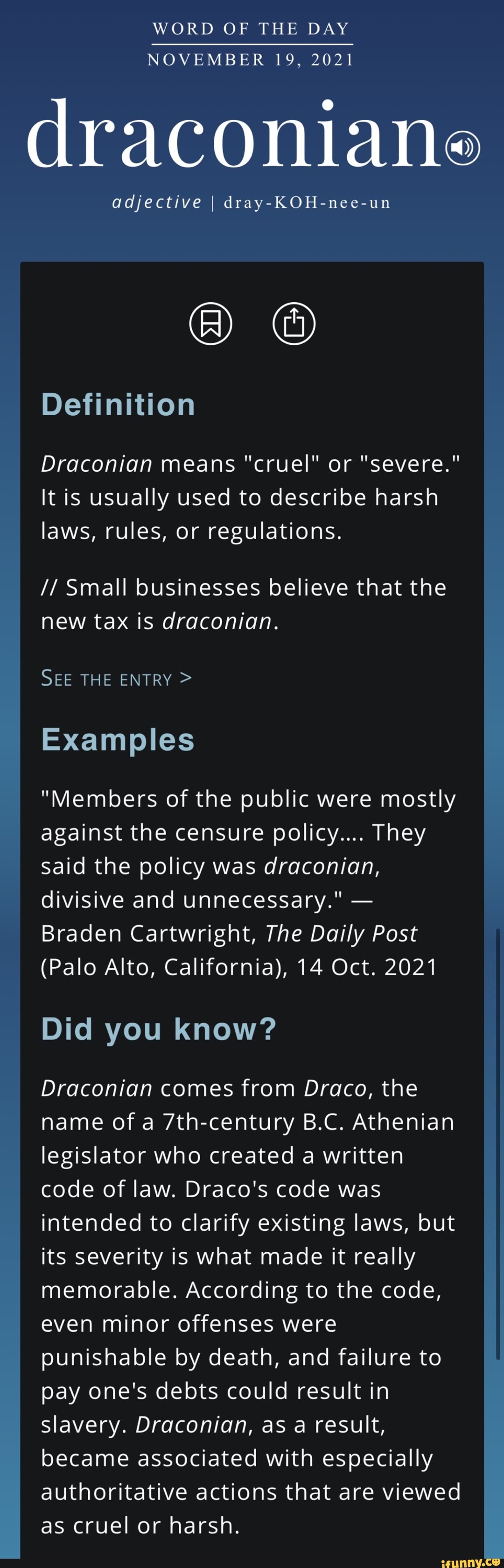 what does the term draconian mean