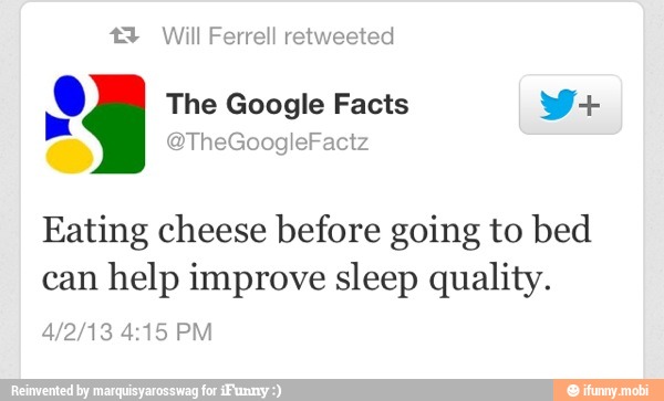 SI The Google Facts V+
a
Eating cheese before going to bed
can
help improve sleep quality.