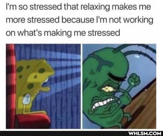 I'm so stressed that relaxing makes me more stressed because I'm not working on what's making me stressed