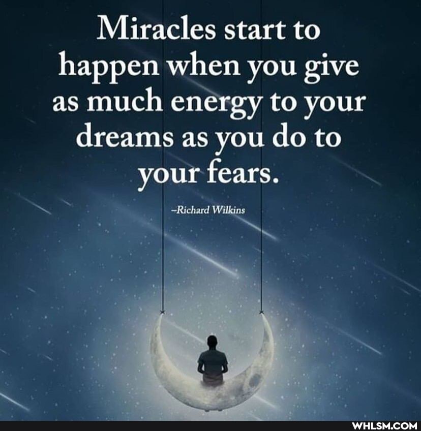 Miracles start to happen when you give as much energy to your dreams as you do to your fears.
Richard Wilkins