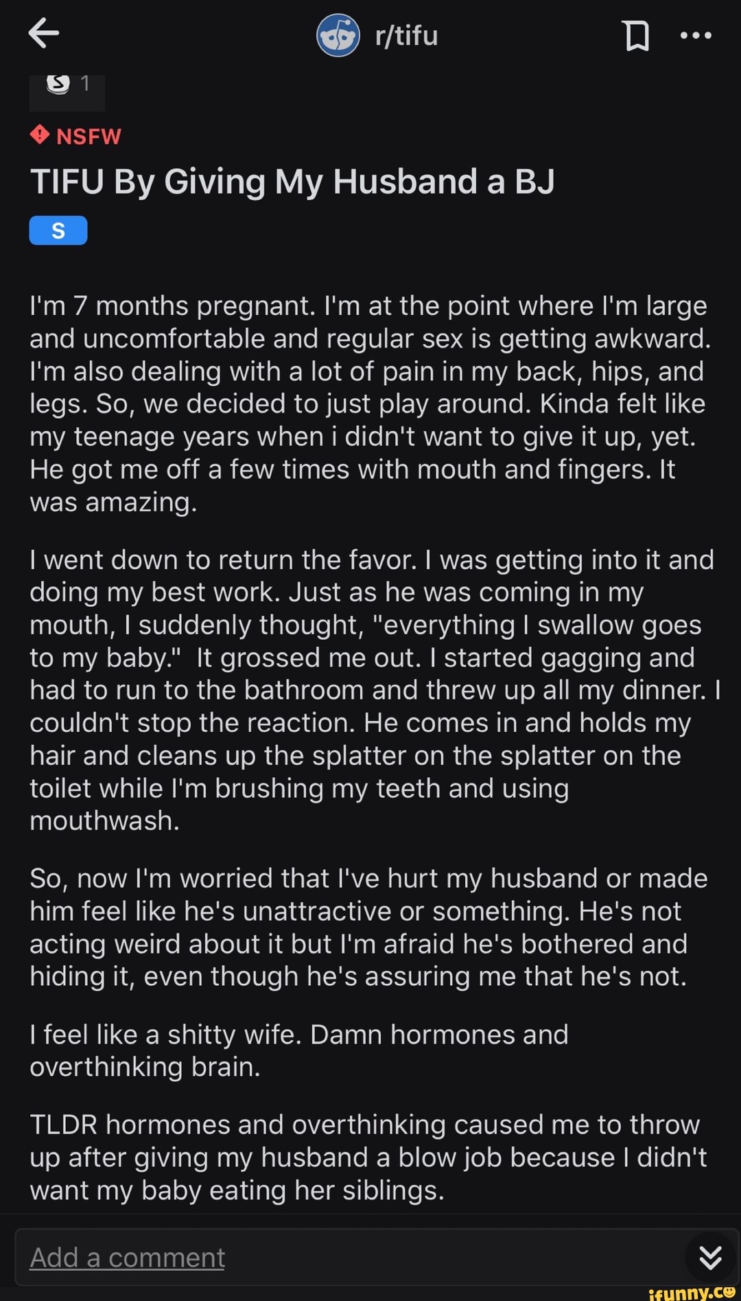 TIFU By Giving My Husband a BJ Im 7 months pregnant photo
