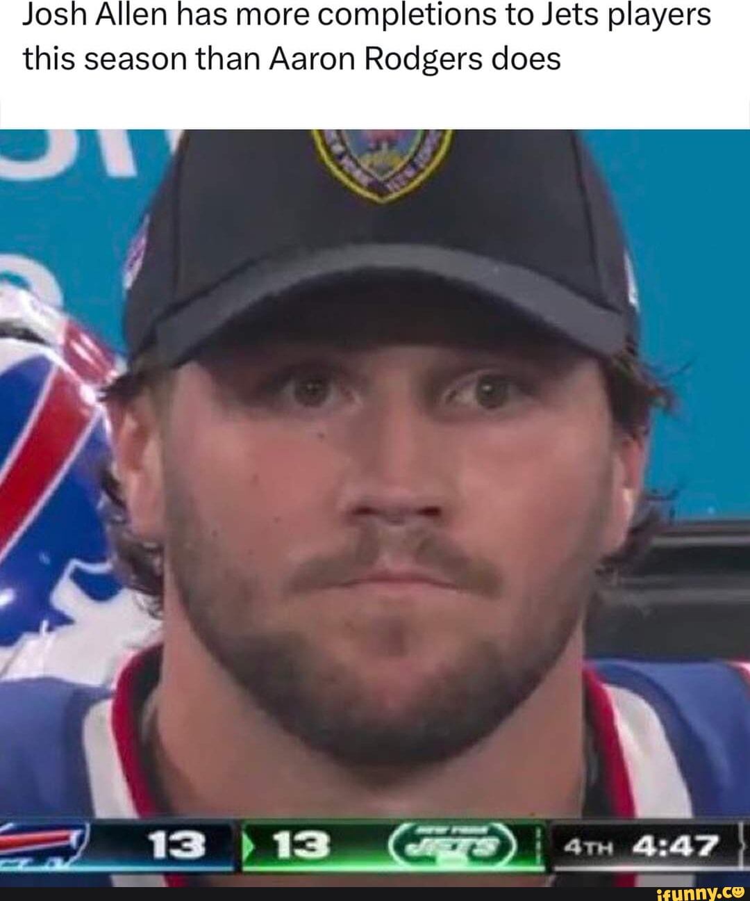 Josh Allen has more completions to Jets players this season than Aaron