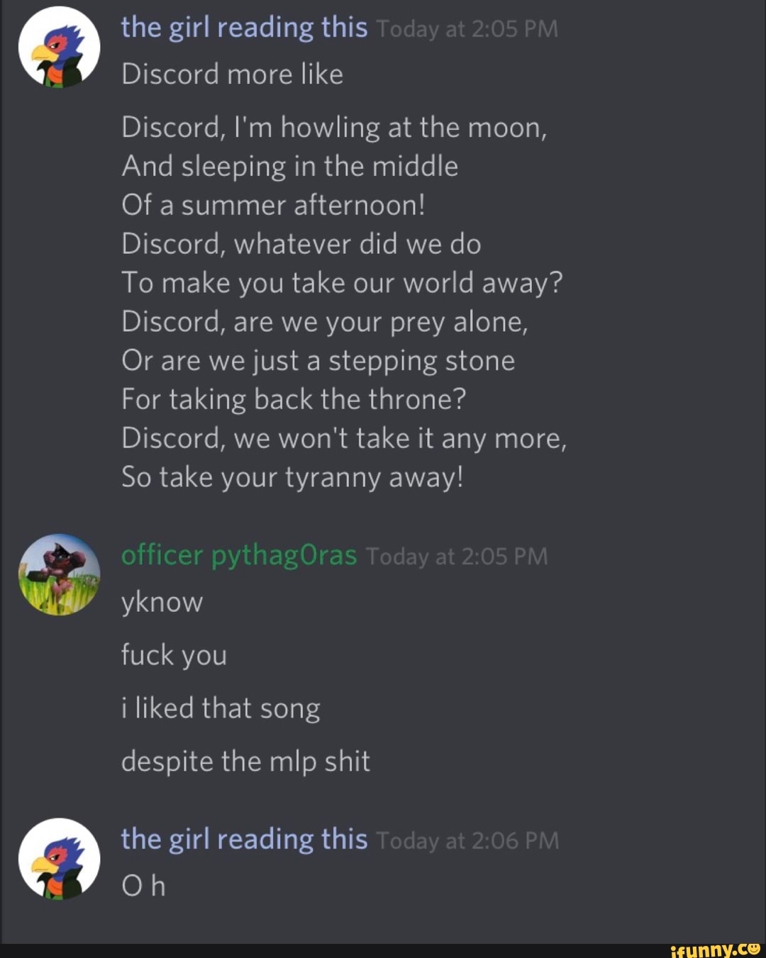 Q The Girl Reading This Discord More Like Discord I M Howling At The Moon And