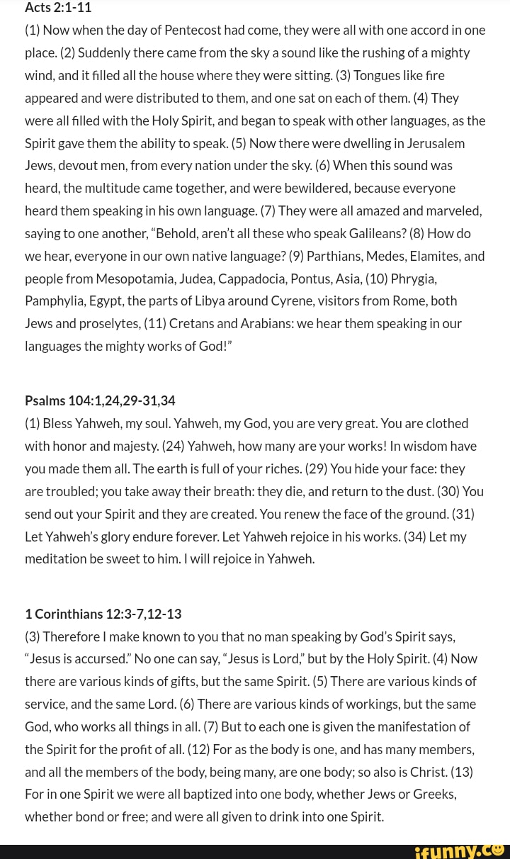 Acts (1) Now when the day of Pentecost had come, they were all with one ...