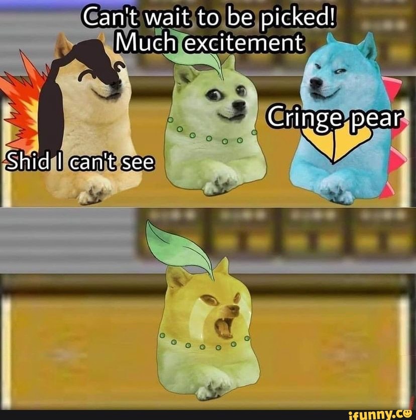 Can't wait to be picked!
Much excitement
Cringe pear
Shid I can't see
