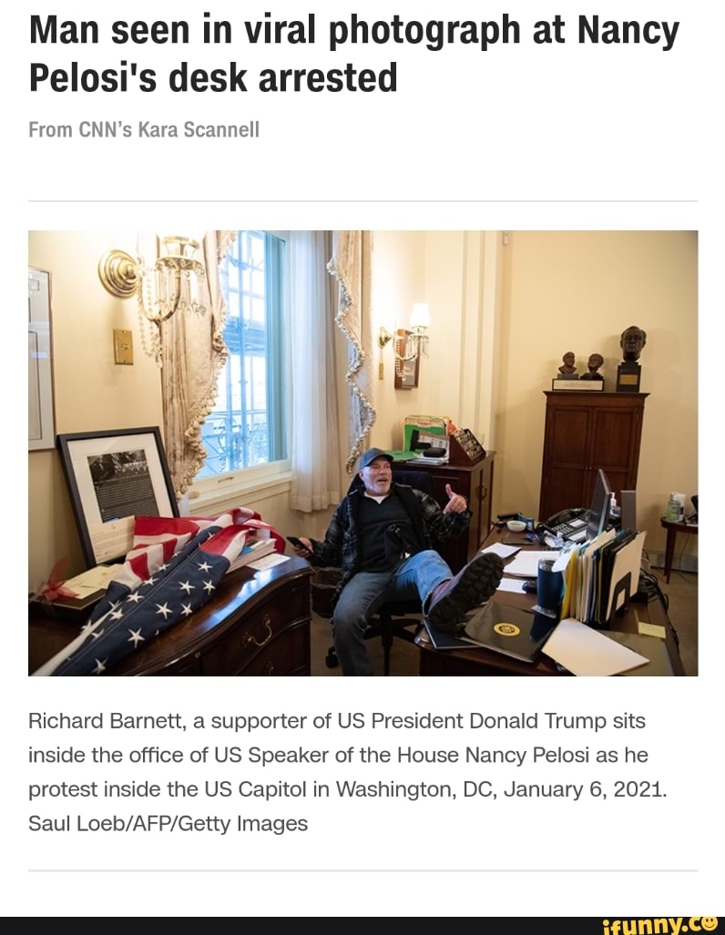 Man seen in viral photograph at Nancy Pelosi's desk arrested From CNN's ...