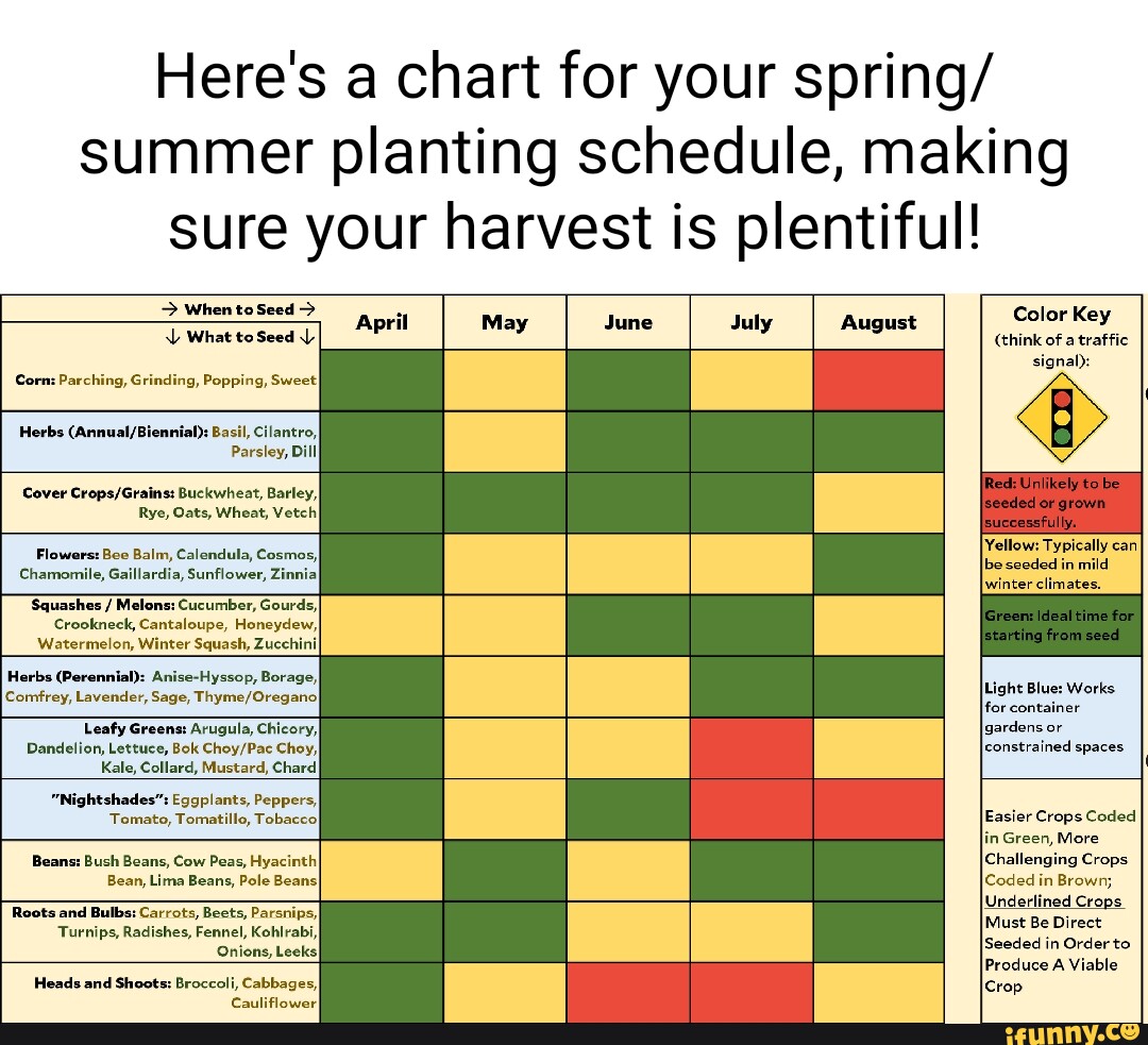 Here's a chart for your spring/ summer planting schedule, making sure