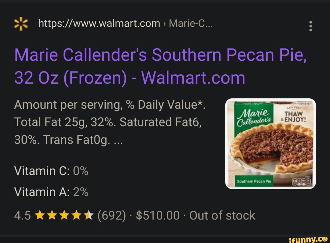Marie C Marie Callender s Southern Pecan Pie 32 Oz Frozen 