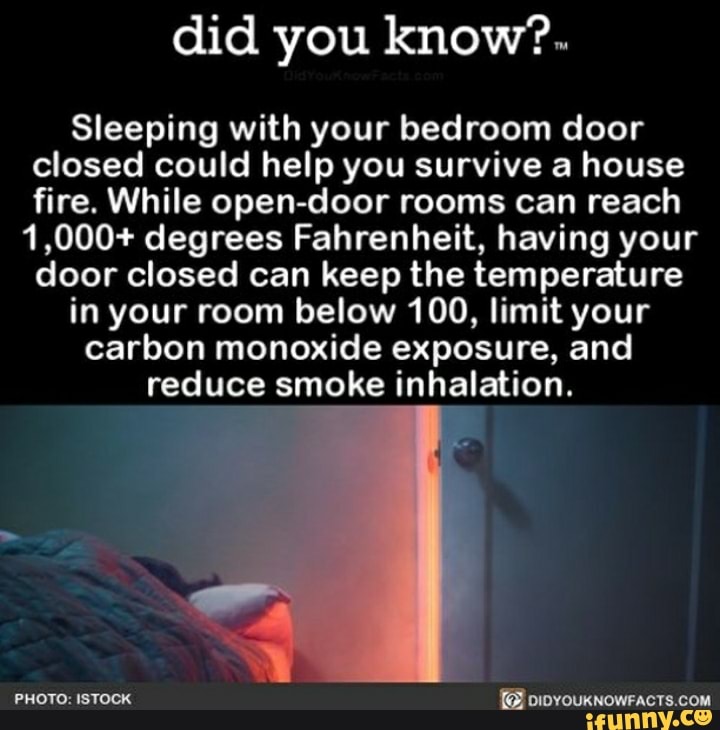Did you know?. Sleeping with your bedroom door closed could help you survive a house fire. While