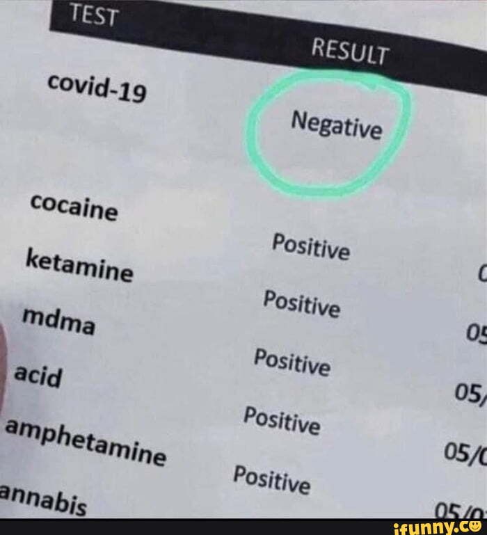 Negative COcaine PoSitive ketamine POSitive POSitive OS, acid POSitive
