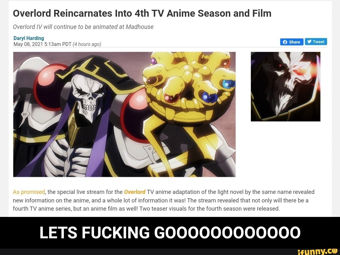 Overlord Reincarnates Into TV Anime Season and Film Overlord IV