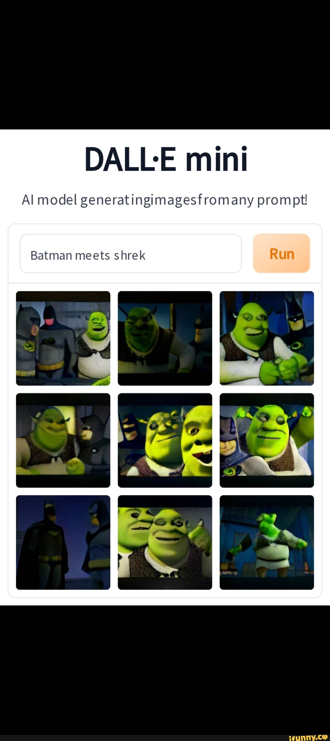 Mini Al model generatingimagesfromany prompt! Batman meets shrek - iFunny