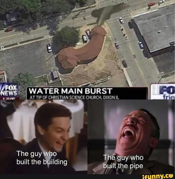 WATER MAIN BURST AT TIP OF CHRISTIAN SCIENCE CHURCH, DIXON IL 'who