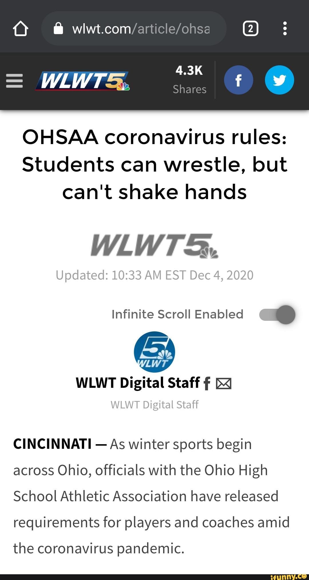 Q WLWT 4.3K Shares OHSAA coronavirus rules Students can wrestle, but