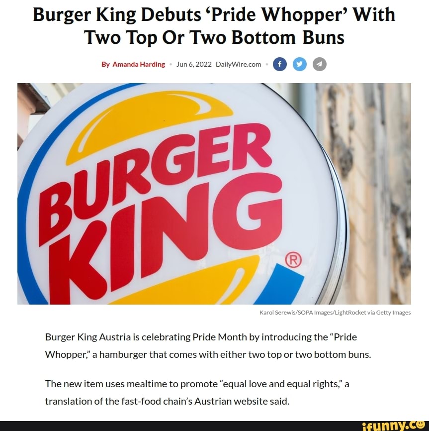 Burger King has a 'Pride Whopper' with 'two equal buns