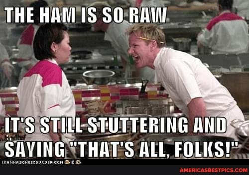THE HAM IS SO RAW
IT'S STILL STUTTERING AND SAVING "THAT'S ALL FOLKS!"