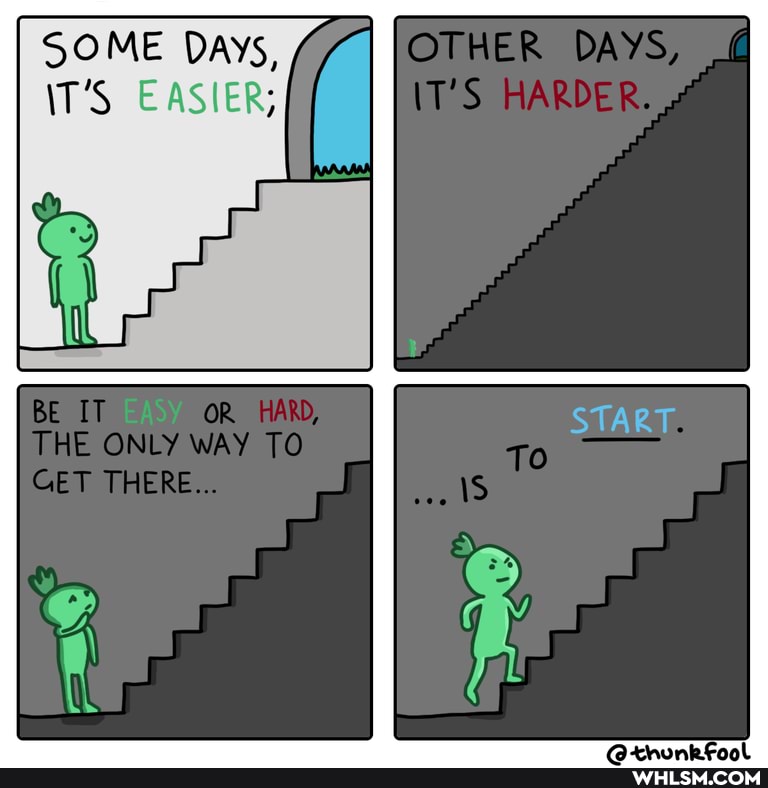 SOME DAYS,
\T'S EASIER;
OTHER DAYS,
IT'S RARDER.
BE OR THE ONLY WAY TO GET THERE...
START.