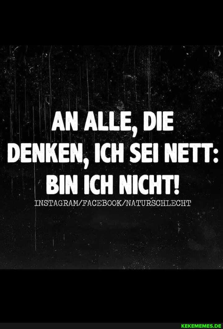 AN ALLE, DIE DENKEN, ICH SEI NETT:
BIN ICH NICHT!
INSTAG