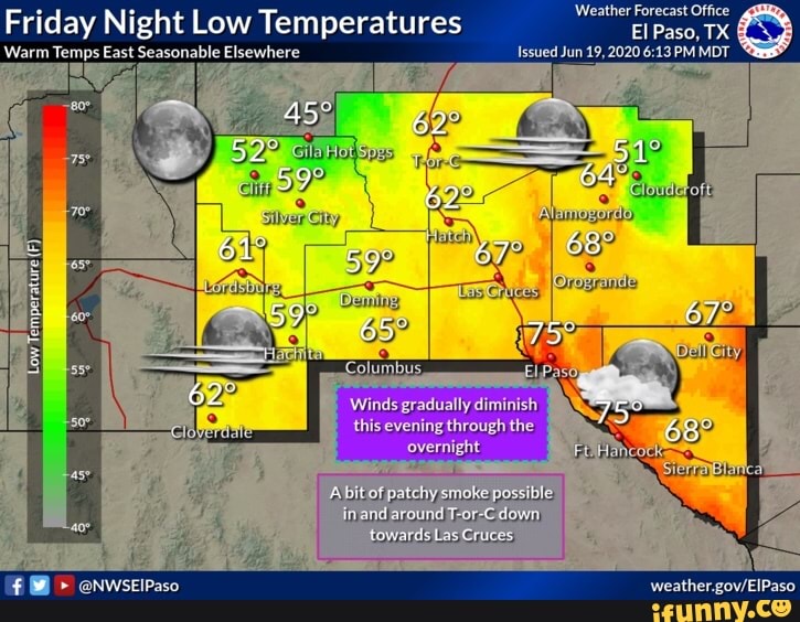 Weather Forecast Office Friday Night Low Temperatures El Paso, TX iFunny