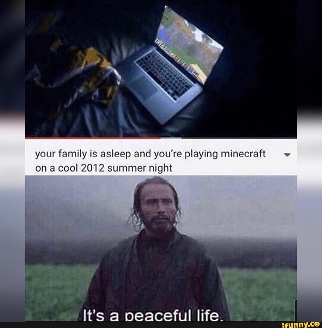 your family is asleep and you're playing minecraft ona cool 2012 summer night
