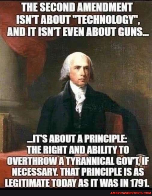 THE SECOND AMENDMENT ISN'T ABOUT "TECHNOLOGY",
AND IT ISN'T EVEN ABOUT GUNS_
-IT'S ABOUT A PRINGIPLE:
HE RIGHT AND ABILITY TO
~OVERTHROW A TYRANNICAL GOVTIIF
NECESSARY. THAT PRINCIPLE IS AS LEGITIMATE TODAY AS IT WAS IN 1791.
