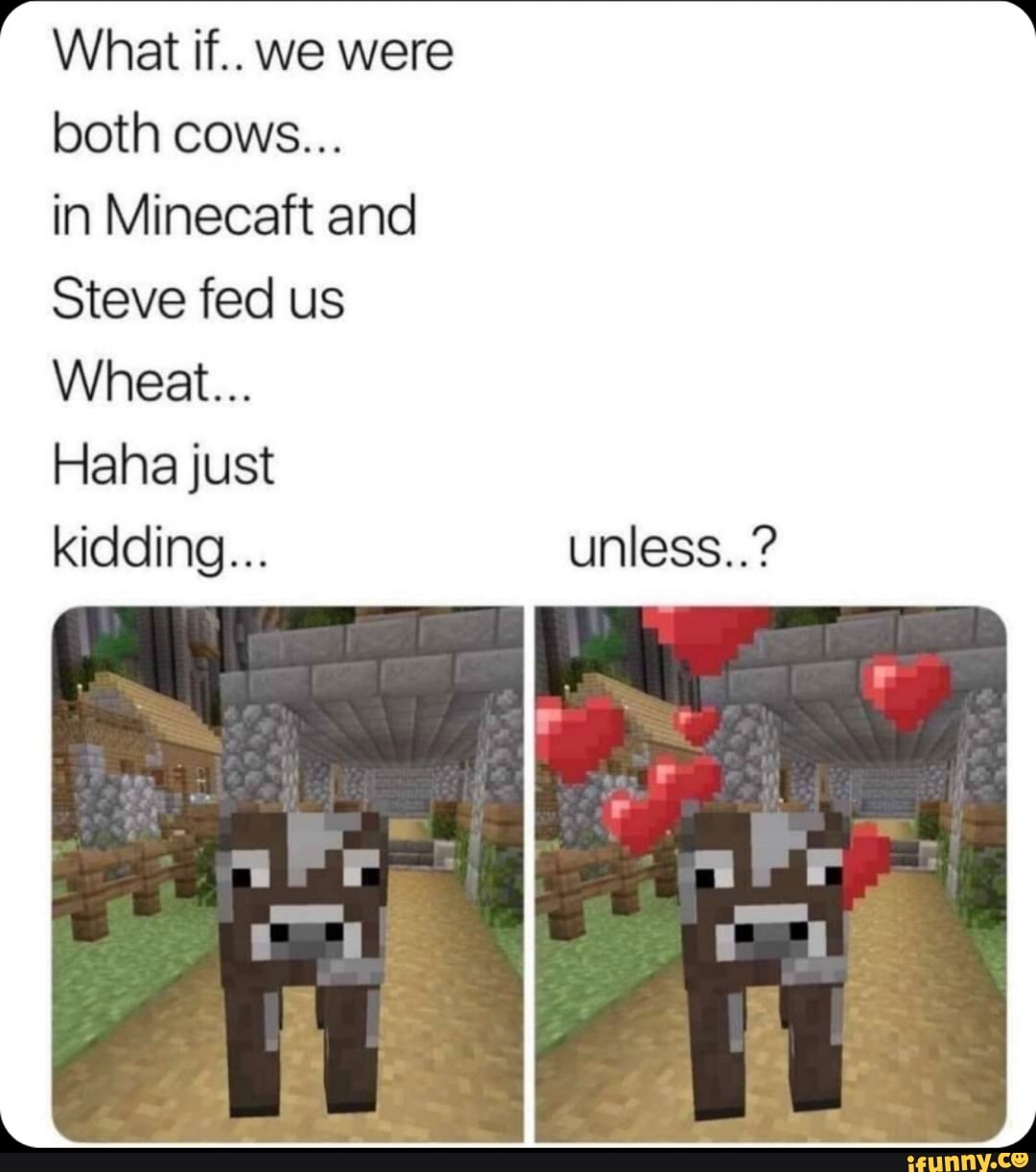 R What if.. we were both cows... in Minecaft and Steve fed us Wheat ...