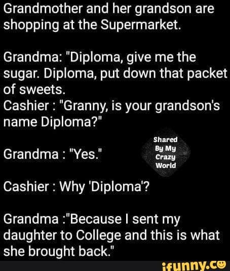 Grandmother and her grandson are shopping at the Supermarket. Grandma ...